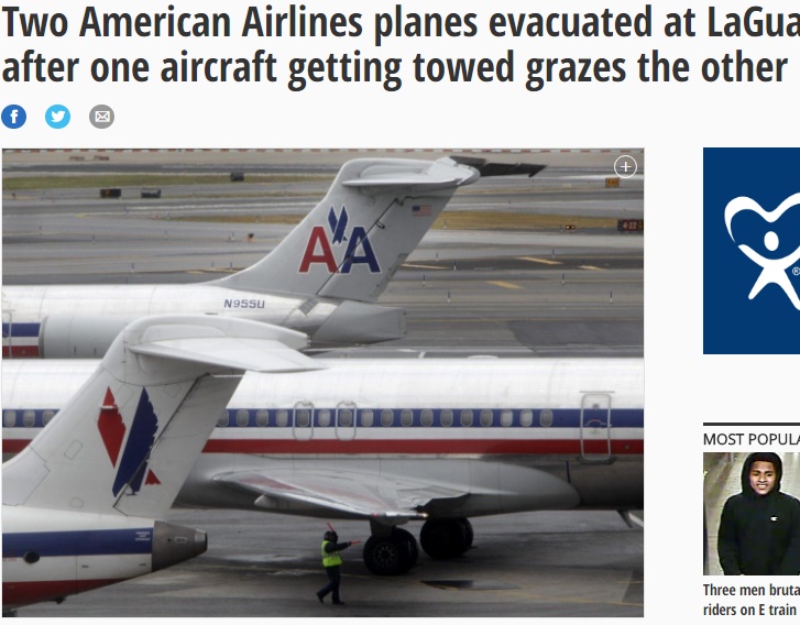 NYの空港でアメリカン航空旅客機の翼がちぎれるアクシデント（出典：http://www.nydailynews.com）
