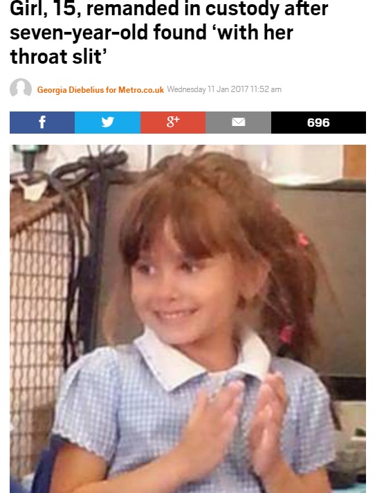 喉を掻き切られて死亡した7歳女児（出典：http://metro.co.uk）