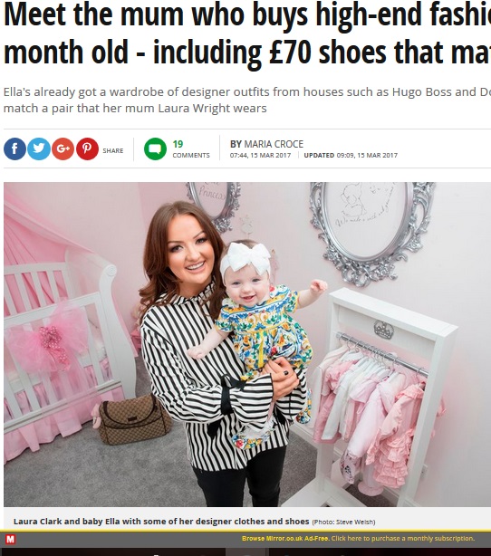 デザイナーブランドの服や靴を買い与える母（出典：http://www.mirror.co.uk）