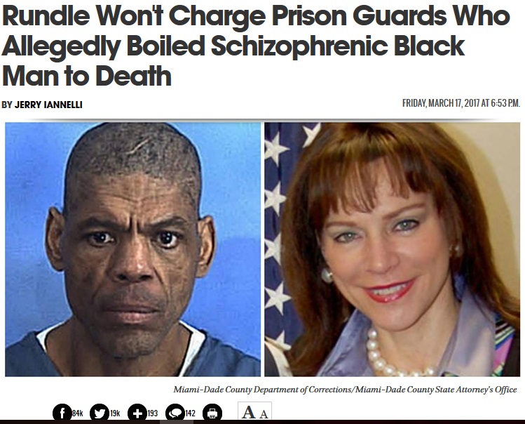 黒人受刑者を死なせた看守に白人検事、不起訴処分を公表（出典：http://www.miaminewtimes.com）