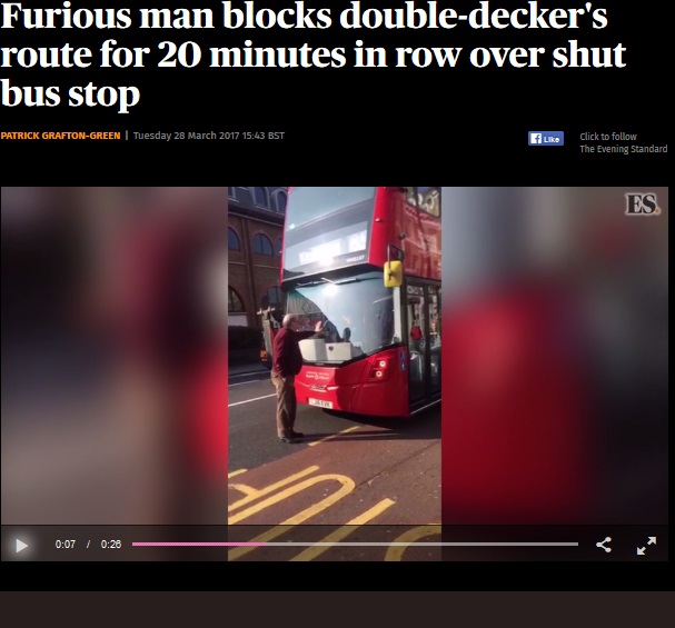 バス停が工事中で苛立った男、迷惑行為に（出典：http://www.standard.co.uk）