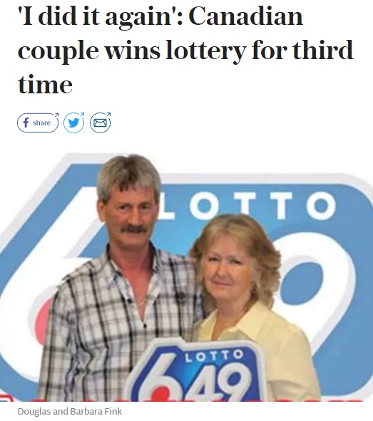 カナダの夫婦、宝くじ高額当選はなんと3度目（出典：http://www.telegraph.co.uk）