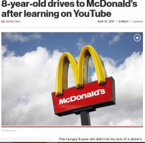 【海外発！Breaking News】YouTubeで車の運転を覚えた8歳児、4歳妹を乗せてマックのドライブスルーへ（米）