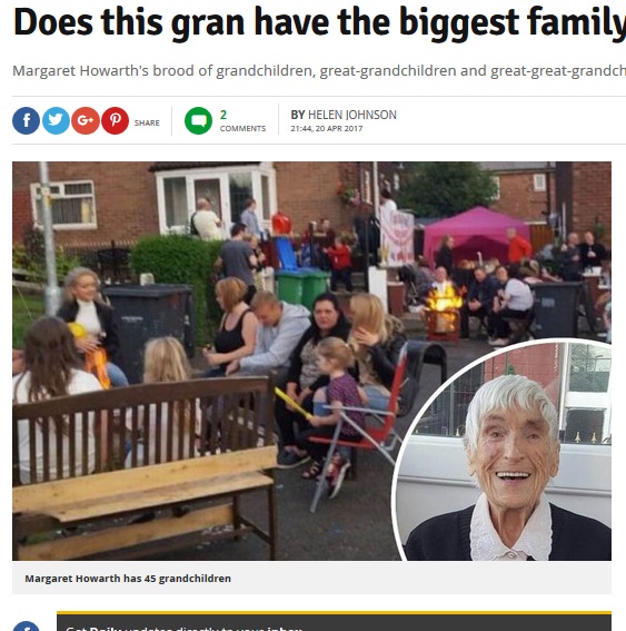 これ全員ファミリー！　154人の大家族を持つ97歳の女性（出典：http://www.manchestereveningnews.co.uk）