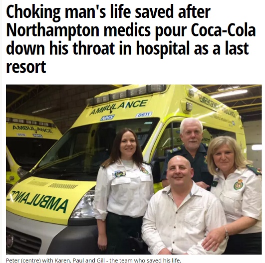 窒息死を免れた男性。なんとコーラに救われる（出典：http://www.northamptonchron.co.uk）