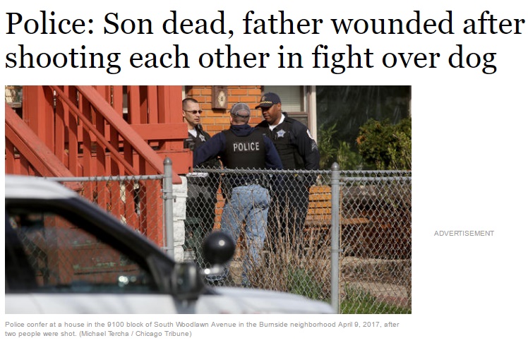 「誰が犬を散歩に連れていくか」で口論。父と息子が互いに発砲（出典：http://www.chicagotribune.com）