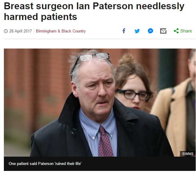 男の乳腺専門医「異常ナシより手術が儲かる」嘘のがん告知（出典：http://www.bbc.com）