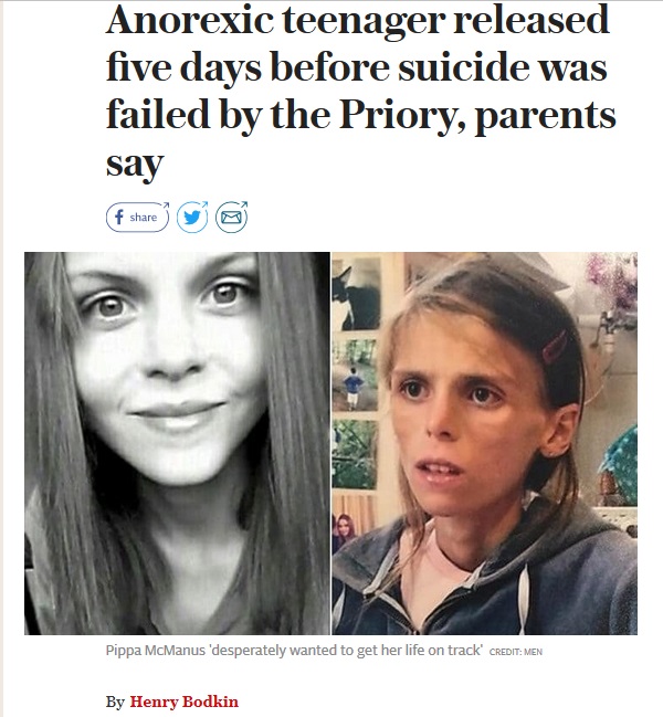 拒食症を患い自ら命を絶った15歳少女（出典：http://www.telegraph.co.uk）
