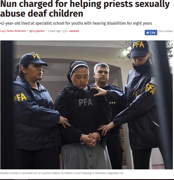 子供らを性的虐待させた罪で逮捕された日本人修道女（出典：http://www.independent.co.uk）