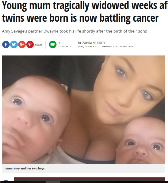 パートナーに先立たれた双子の母、またも悲劇が…（出典：http://www.mirror.co.uk）