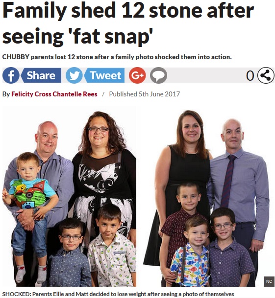 家族写真にショックを受け、夫婦でスリムに！（画像は『Daily Star　2017年6月5日付「Family shed 12 stone after seeing 'fat snap'」（NC）』のスクリーンショット）