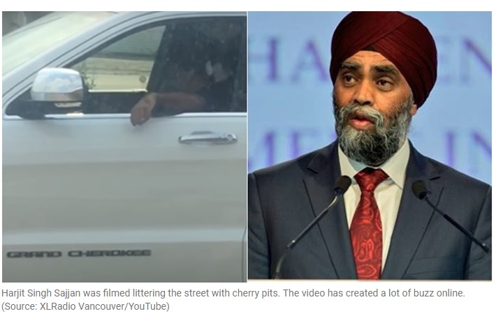 カナダの国防相、ゴミポイ捨て激写され謝罪（画像は『The Indian Express　2017年7月12日付「Video of Canada’s defence minister Harjit Singh Sajjan littering goes viral」（Source: XLRadio Vancouver/YouTube）』のスクリーンショット）