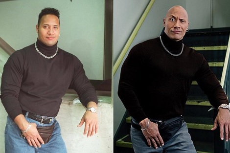 昔から老けていたドウェイン・ジョンソン（画像は『therock　2017年5月24日付Instagram「When I took this iconic absurdity of a picture in 1996 I was one year removed from sleeping on a used mattress I took from a garbage dumpster in the back of an hourly sex motel.」』のスクリーンショット）