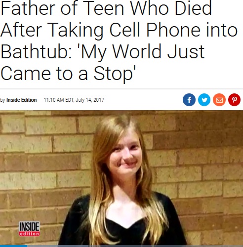 感電死した14歳少女（画像は『Inside Edition　2017年7月14日付「Father of Teen Who Died After Taking Cell Phone into Bathtub:‘My World Just Came to a Stop’」』のスクリーンショット）