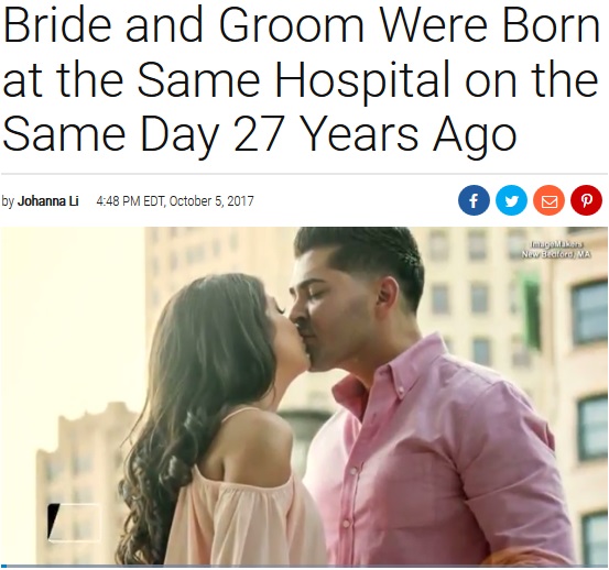 同じ病院で2時間違いで誕生した2人が夫婦に（画像は『Inside Edition　2017年10月5日付「Bride and Groom Were Born at the Same Hospital on the Same Day 27 Years Ago」』のスクリーンショット）