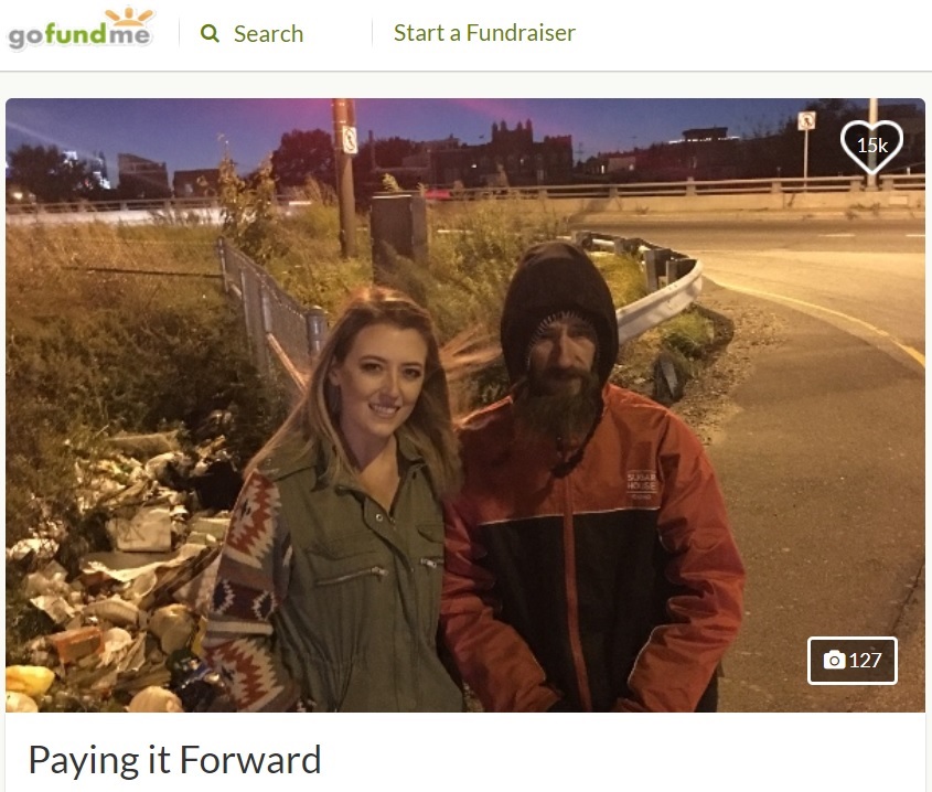 窮地を救ってくれたホームレス男性に、女性が恩返し（画像は『GoFundMe　2017年11月10日付「Paying it Forward」』のスクリーンショット）