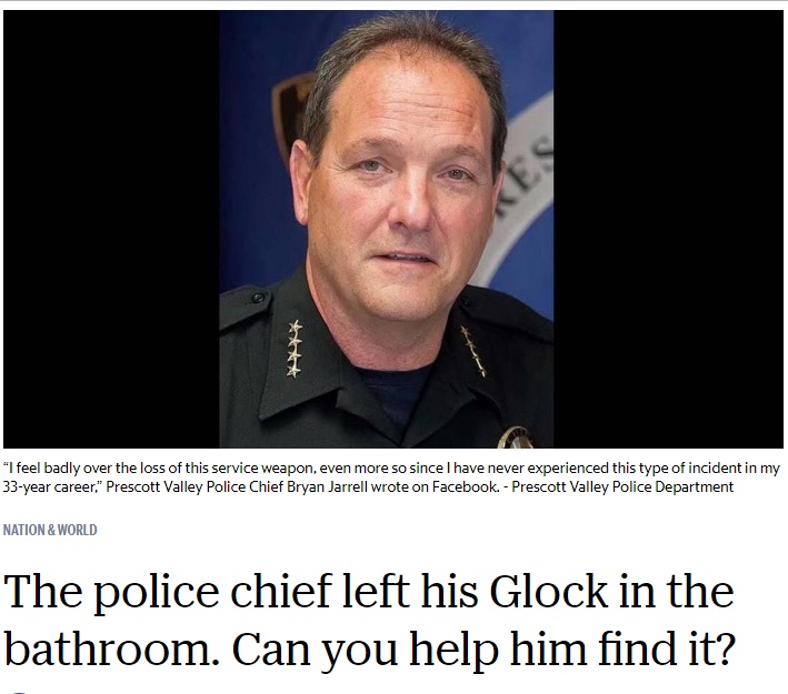 警察署長、トイレに拳銃を置き忘れる（画像は『The State　2017年11月21日付「The police chief left his Glock in the bathroom. Can you help him find it？」（Prescott Valley Police Department）』のスクリーンショット）