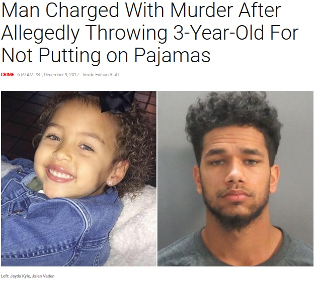 パジャマを着なかった理由で3歳児を殺害した男（画像は『Inside Edition　2017年12月9日付「Man Charged With Murder After Allegedly Throwing 3-Year-Old For Not Putting on Pajamas」』のスクリーンショット）