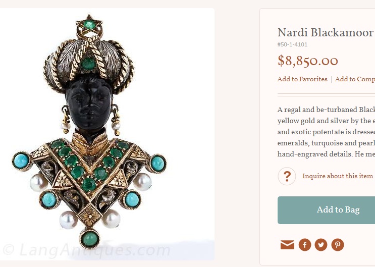 「黒人女性のブローチ」をつけるマイケル・オブ・ケント王子妃の真意は？（画像は『Lang Antique ＆ Estate Jewelry「Nardi Blackamoor Brooch＃50-1-4101」』のスクリーンショット）