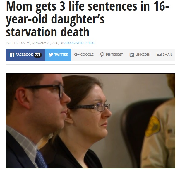 16歳養女を餓死させた養母に終身刑（画像は『FOX8 CLEVELAND　2018年1月26日付「Mom gets 3 life sentences in 16-year-old daughter’s starvation death」』のスクリーンショット）