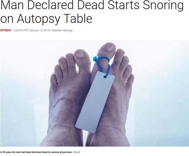 死亡とみなされた男からイビキが…（画像は『Inside Edition　2018年1月10日付「Man Declared Dead Starts Snoring on Autopsy Table」（iStock）』のスクリーンショット）