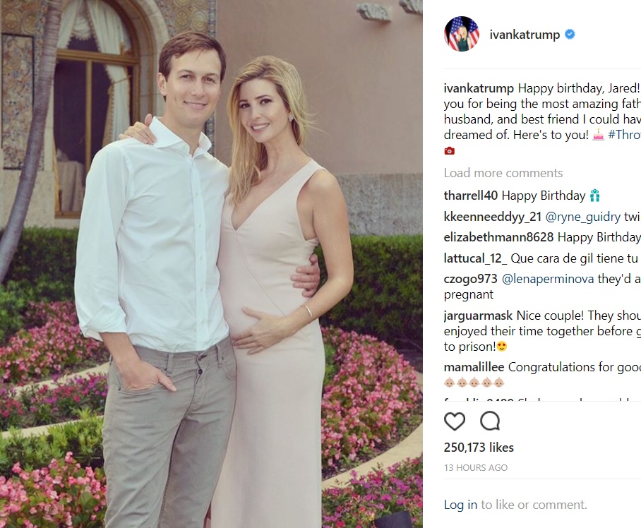 何をしても嫌われる存在になってしまったイヴァンカ（画像は『Ivanka Trump　2018年1月10日付Instagram「Happy birthday, Jared! Thank you for being the most amazing father, husband, and best friend I could have dreamed of. Here’s to you! ＃Throwback」』のスクリーンショット）