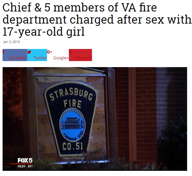 米・消防署長と隊員5名が少女に集団レイプ（画像は『Statter911.com　2018年1月3日付「Chief ＆ 5 members of VA fire department charged after sex with 17-year-old girl」（FOX 5）』のスクリーンショット）