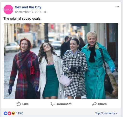 ドラマでは固い友情で結ばれていたはずの4人だが…（画像は『Sex and the City　2016年9月17日付Facebook「The original squad goals.」』のスクリーンショット）