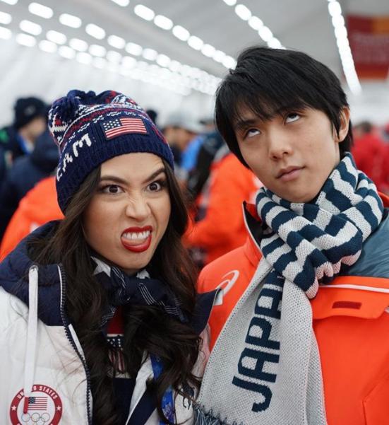 マディソン・チョック選手と羽生結弦選手（画像は『Madison Chock　2018年2月26日付Instagram「When the Olympics are over and you have to go home」』のスクリーンショット）