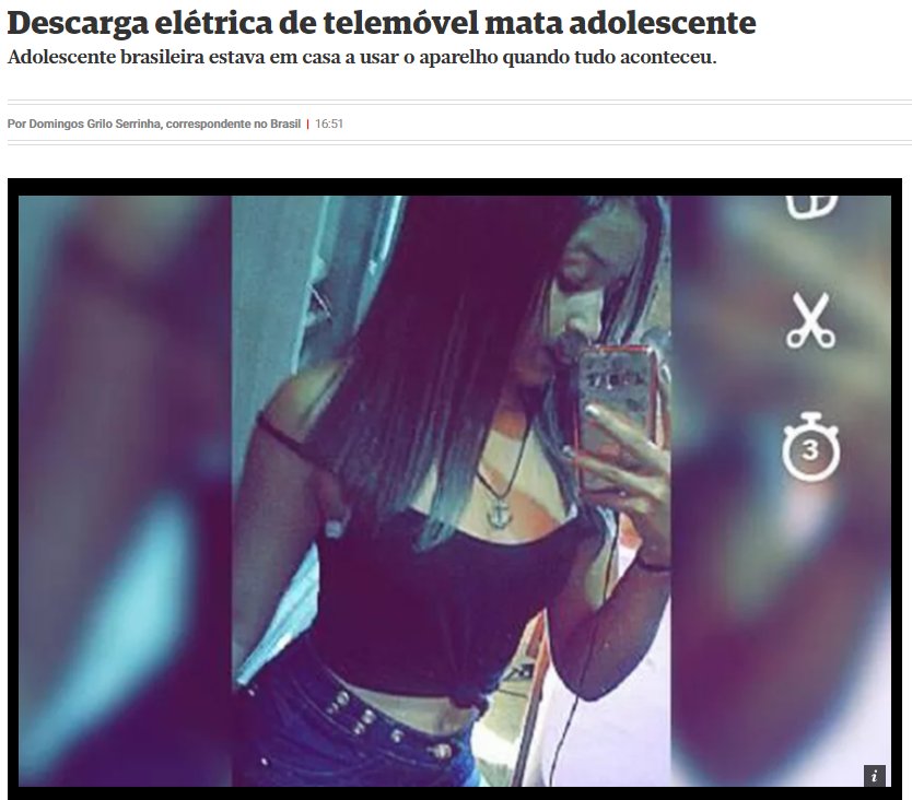 感電死したブラジルの17歳少女（画像は『Correio da Manhã　2018年2月21日付「Descarga elétrica de telemóvel mata adolescente」（Facebook）』のスクリーンショット）