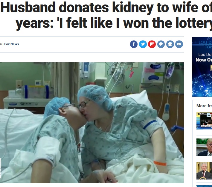 数々の検査によりマッチしたのは夫の腎臓（画像は『Fox News　2018年3月14日付「Husband donates kidney to wife of 23 years:‘I felt like I won the lottery’」』のスクリーンショット）