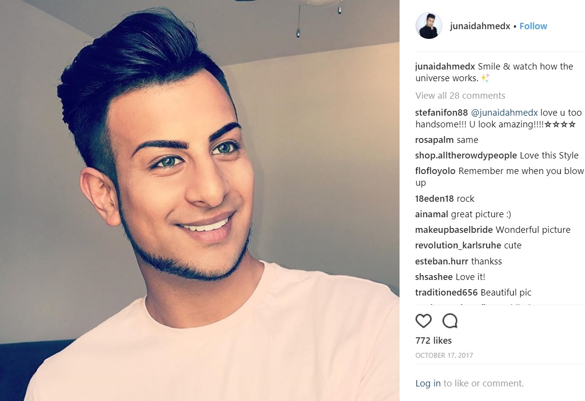 5万超のフォロワーを持つジュナイド・アーメッドさん（画像は『Junaid Ahmed　2017年10月16日Instagram「Smile ＆ watch how the universe works.」』のスクリーンショット）