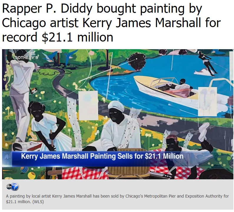 ラッパーのショーン・コムズ（P Diddy）が高値で落札（画像は『abc7chicago.com　2018年5月18日付「Rapper P. Diddy bought painting by Chicago artist Kerry James Marshall for record ＄21.1 million」（WLS）』のスクリーンショット）