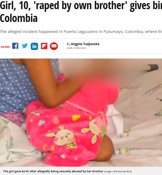 兄にレイプされた10歳少女、男児を出産（画像は『Mirror　2018年11月5日付「Girl, 10, ‘raped by own brother’ gives birth to boy in Colombia」（Image:CEN/Noticias RCN）』のスクリーンショット）