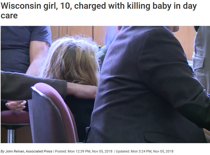 生後6か月の男児を死なせてしまった10歳少女、裁判所へ出廷（画像は『WBAY　2018年11月5日付「Wisconsin girl, 10, charged with killing baby in day care」（John Reinan, Associated Press）』のスクリーンショット）