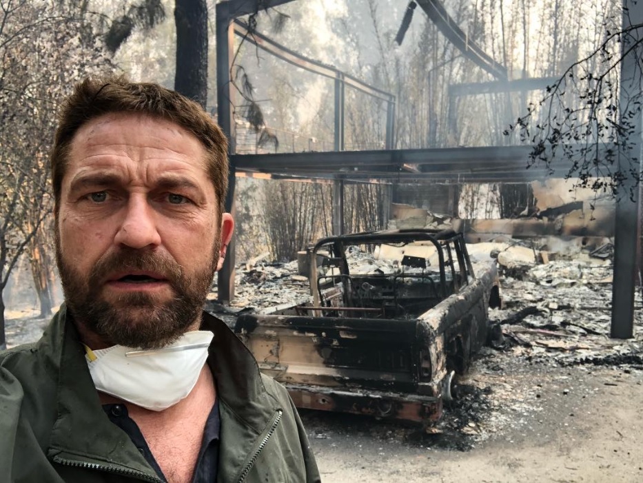 被害を報告したジェラルド・バトラー（画像は『Gerard Butler　2018年11月11日付Instagram「Returned to my house in Malibu after evacuating.」』のスクリーンショット）