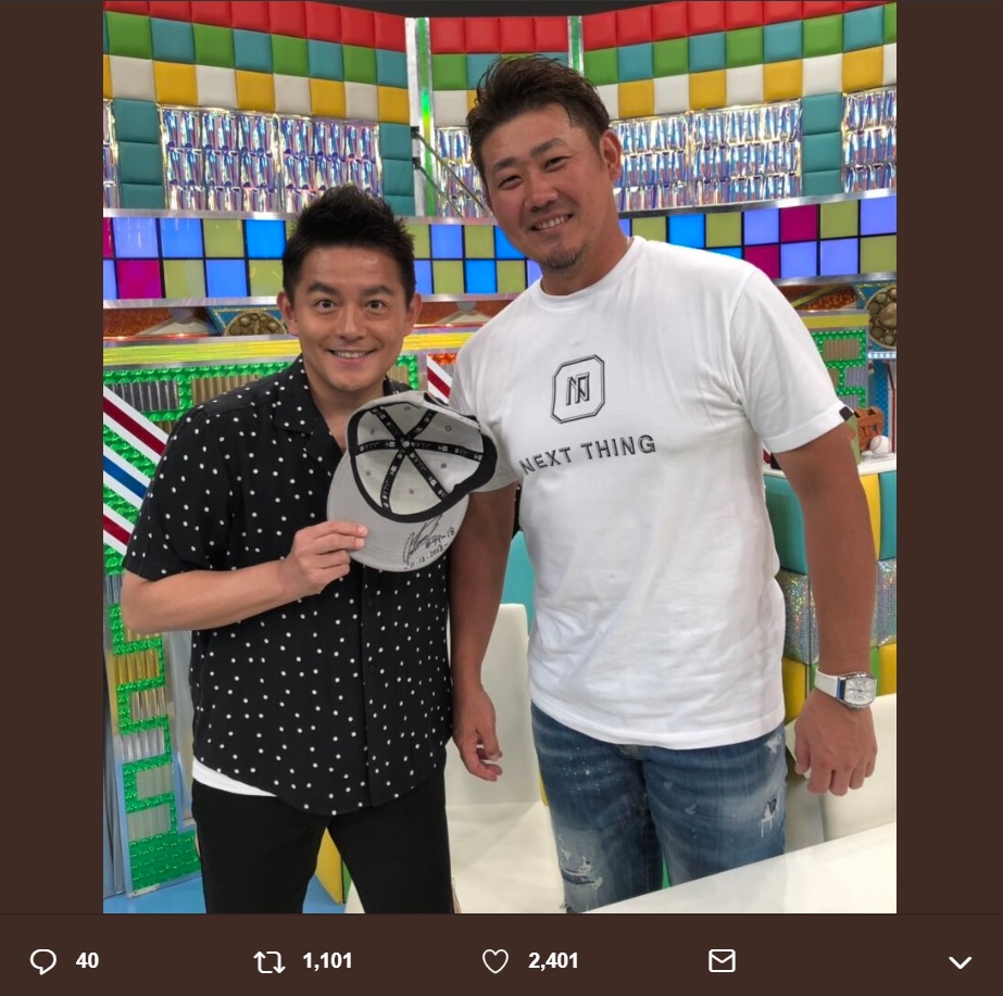 井戸田潤と松坂大輔投手（画像は『中居正広のスポーツ！号外スクープ狙います！　2018年11月19日付Twitter「今夜放送！松坂大輔SP」』のスクリーンショット）