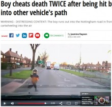【海外発！Breaking News】ドライブレコーダーに衝撃映像　信号無視で車道に飛出した男児、2度にわたり危機を逃れる（英）