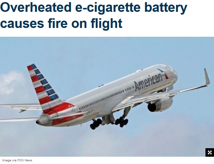 アメリカン航空機内で電子タバコが発火（画像は『Fox 5 NY　2019年1月5日付「Overheated e-cigarette battery causes fire on flight」（Image via FOX News）』のスクリーンショット）