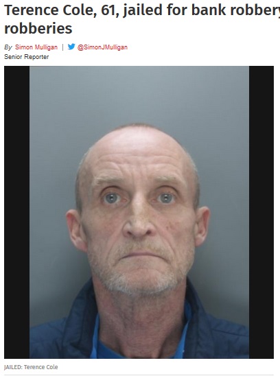ヘアブラシを凶器に銀行に押し入った男（画像は『St Helens Star　2019年1月22日付「Terence Cole, 61, jailed for bank robbery and attempted robberies」（Merseyside Police）』のスクリーンショット）