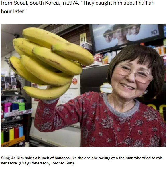 店に押し入ってきた強盗をバナナで撃退した女性店主（画像は『Toronto Sun　2019年2月4日付「WARMINGTON: Store owner fends off robber with bananas」（Craig Robertson, Toronto Sun）』のスクリーンショット）
