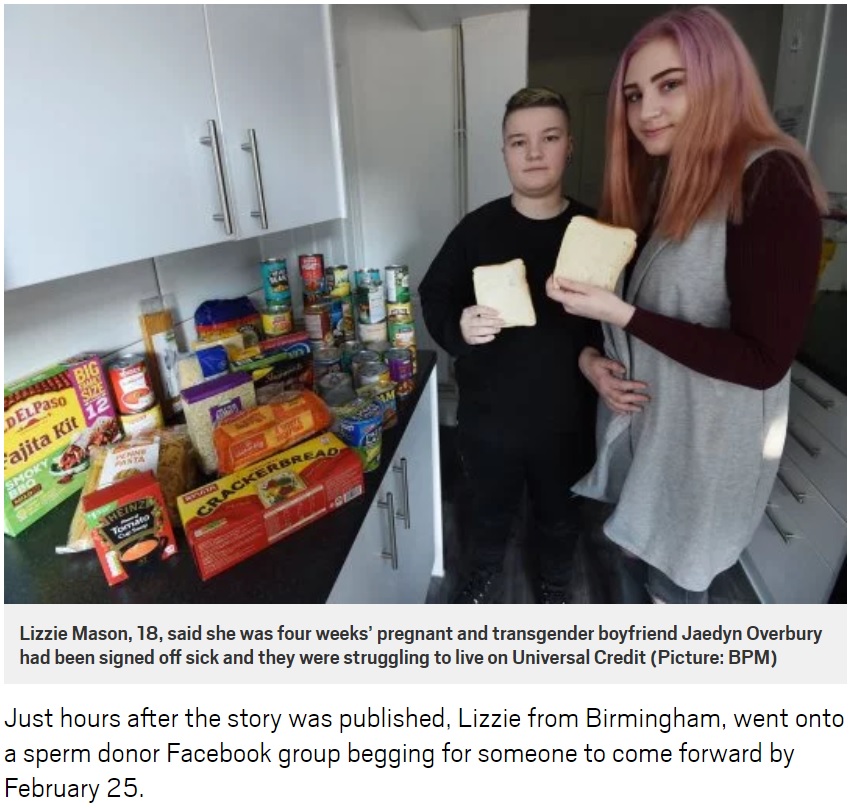 「食料欲しさに世間の親切を利用した」と疑惑が持ち上がっている10代カップル（画像は『Metro　2019年2月21日付「Teenagers accused of lying about pregnancy to get handouts from neighbours」（Picture: BPM）』のスクリーンショット）