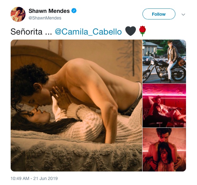 『Señorita』MVの妖艶ショットを公開したショーン（画像は『Shawn Mendes　2019年6月21日付Twitter「Señorita...」』のスクリーンショット）