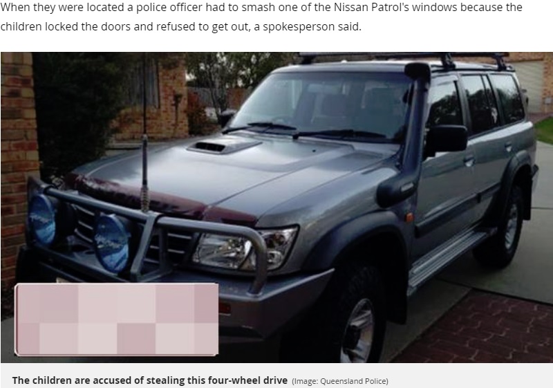 10歳～14歳の4人が運転したSUV（画像は『Mirror　2019年7月15日付「Four kids take dad’s stolen car on 600-MILE road trip after leaving goodbye note」（Image: Queensland Police）』のスクリーンショット）