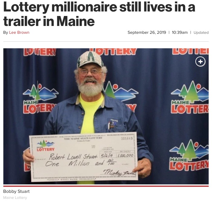 宝くじで高額当選した男性、生活は変わらず（画像は『New York Post　2019年9月26日付「Lottery millionaire still lives in a trailer in Maine」（Maine Lottery）』のスクリーンショット）