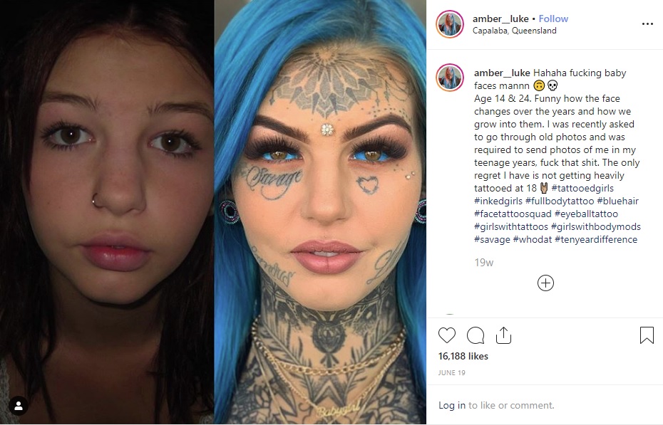 14歳当時と現在24歳になる女性（画像は『Blue Eyes White Dragon　2019年6月19日付Instagram「Hahaha fucking baby faces mannn」』のスクリーンショット）