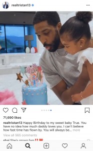 娘の成長を喜ぶトリスタン（画像は『Tristan Thompson　2020年4月12日付Instagram「Happy Birthday to my sweet baby True.」』のスクリーンショット）