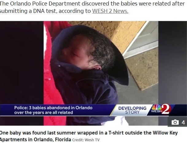 2019年7月に置き去りにされた赤ちゃん（画像は『The Sun　2020年4月17日付「HUNT FOR CRUEL PARENTS Three babies found abandoned at the same Florida apartment complex over three years are all siblings」（Credit: Wesh TV）』のスクリーンショット）