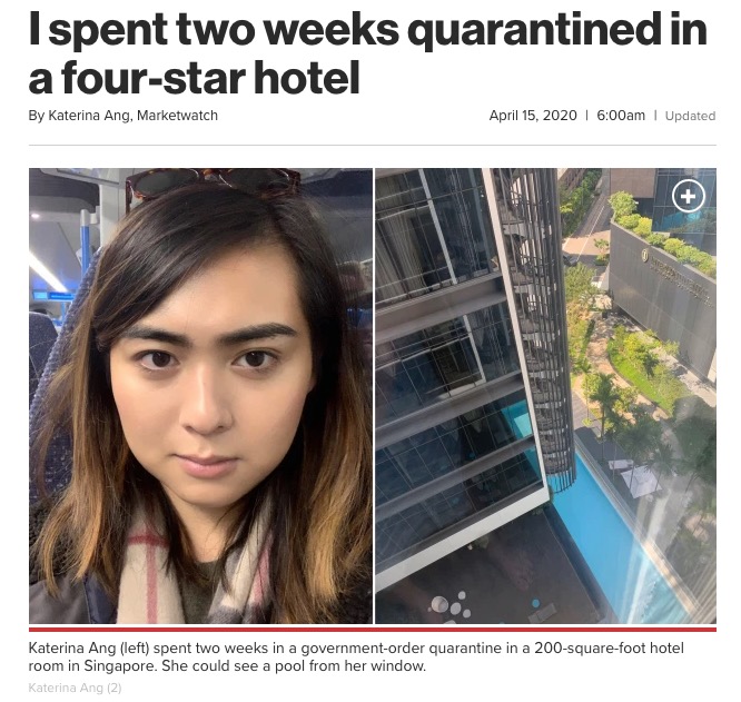14日間の検疫を4つ星ホテルで過ごした女性（画像は『New York Post　2020年4月15日付「I spent two weeks quarantined in a four-star hotel」』のスクリーンショット）