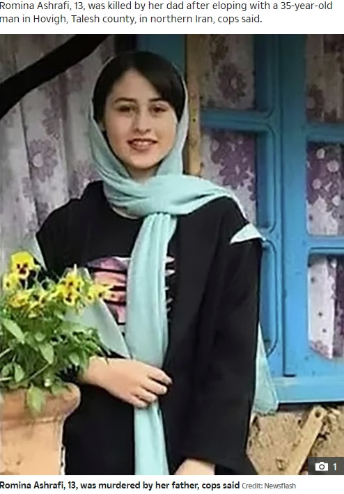 父親に斬首された13歳少女（画像は『The Sun　2020年5月27日付「BLOOD TIES Girl, 13, beheaded in her sleep with a sickle by her father in Iran ‘honour killing’ after she hoped to marry older man」（Credit: Newsflash）』のスクリーンショット）